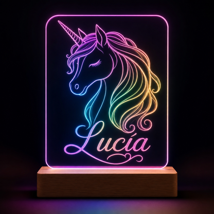 Lámpara unicornio con nombre para bebé