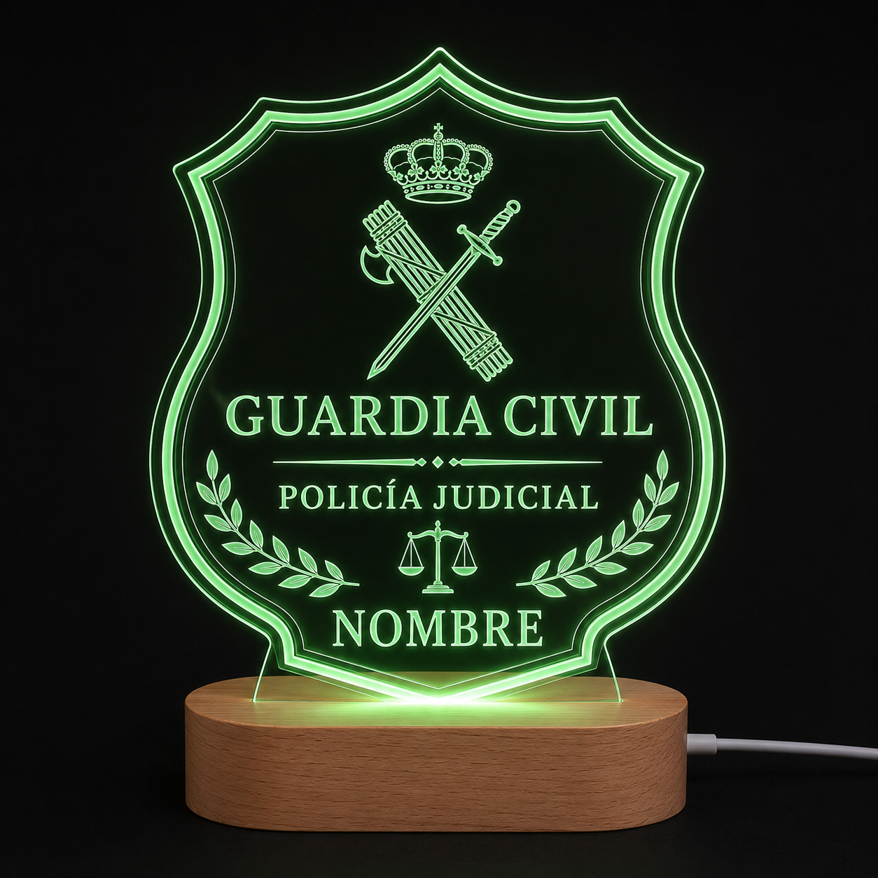 Lámpara Guardia Civil Policía Judicial personalizada LED metacrilato