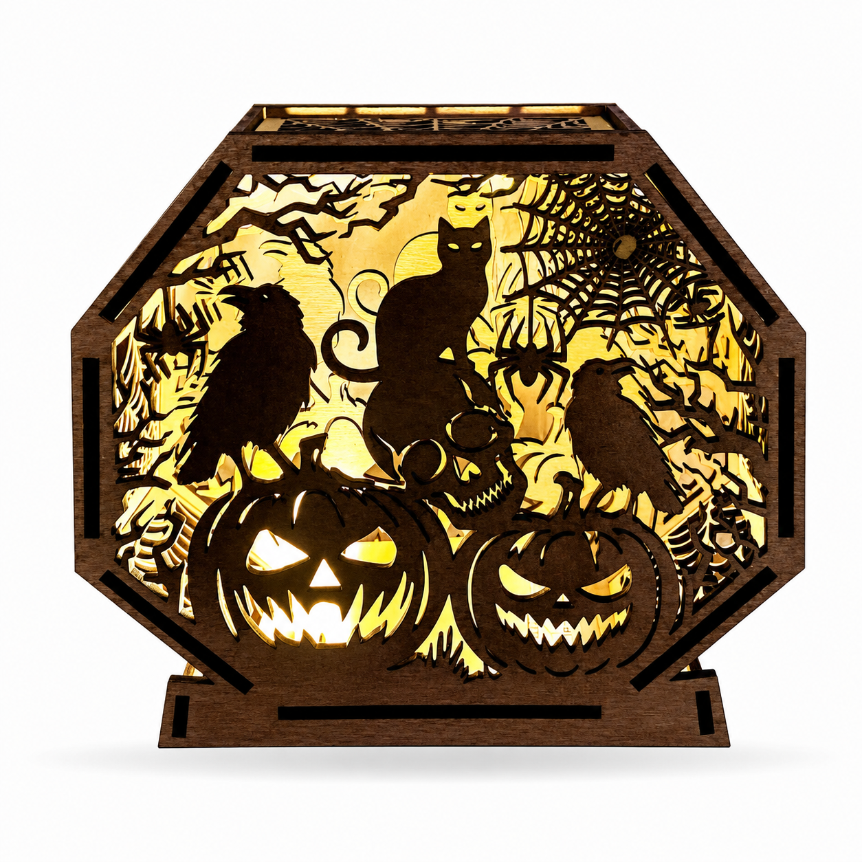Lámpara Halloween personalizada calabaza con nombre acrílico y madera LED