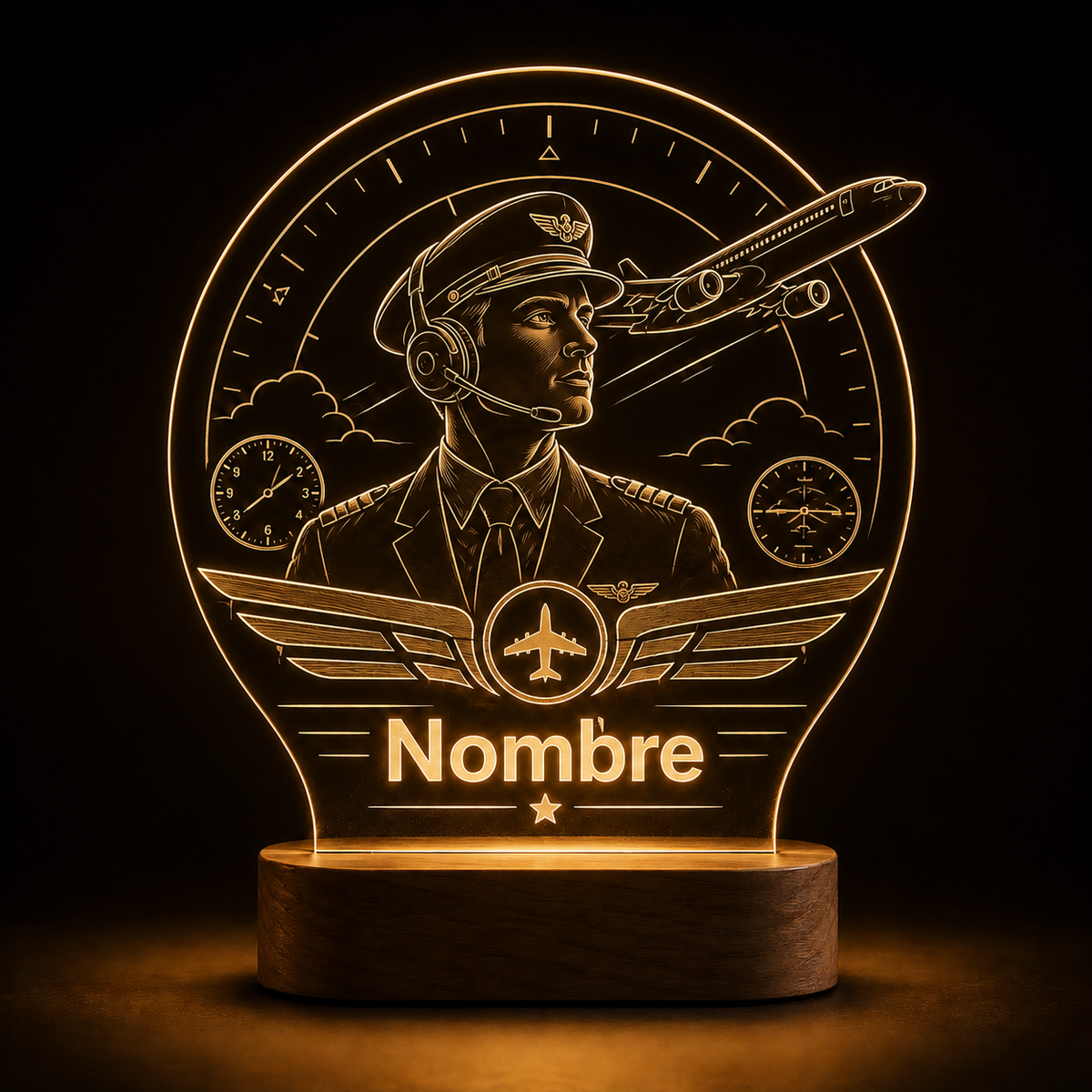 Lámpara de aviación y piloto personalizada LED metacrilato