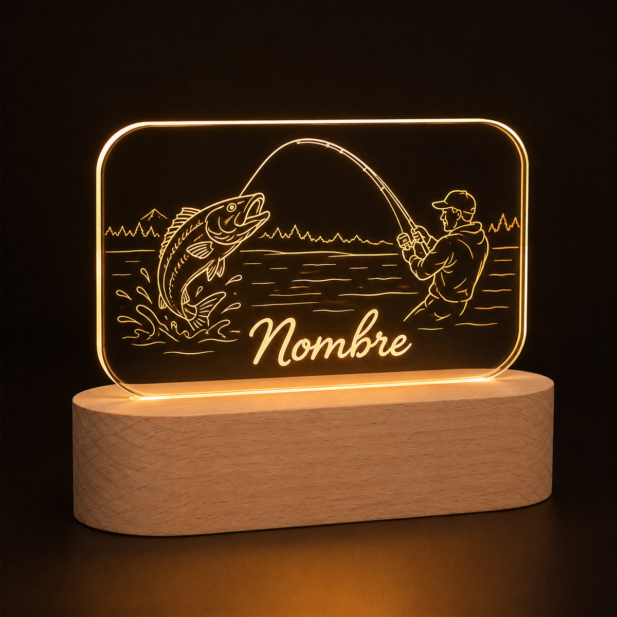 Lámpara de pesca personalizada LED metacrilato
