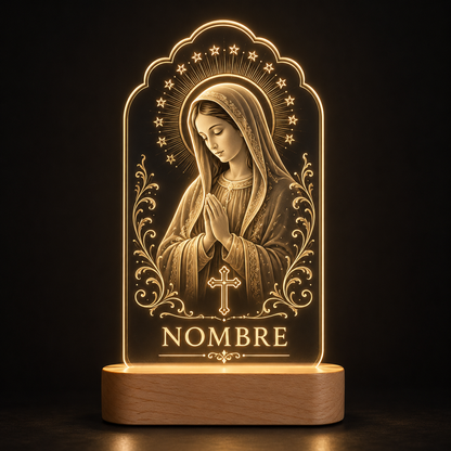 Lámpara religiosa personalizada Virgen o cruz LED metacrilato