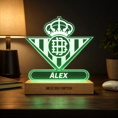 Lámpara Real Betis Personalizada con Nombre | Escudo Verdiblanco LED