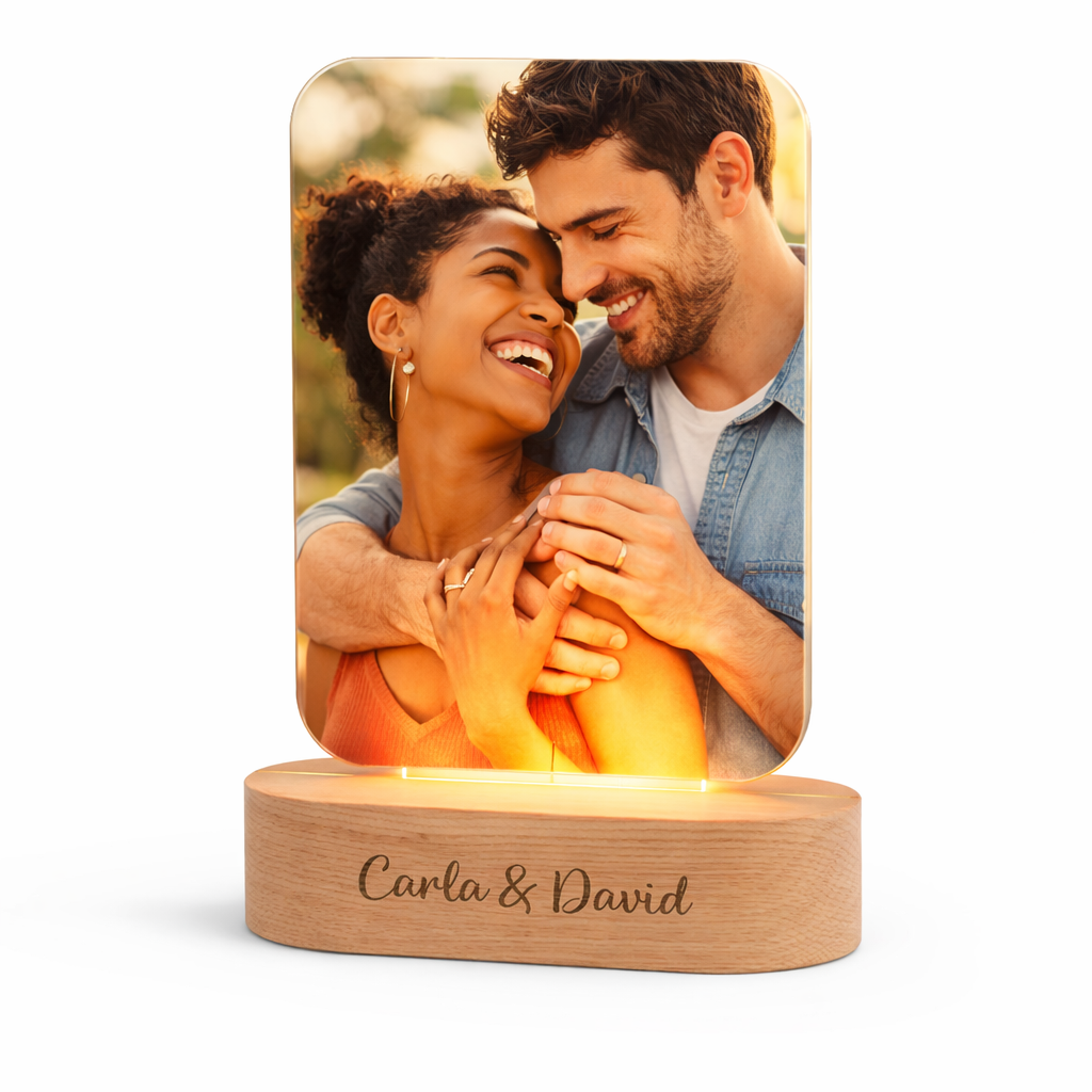 Lámpara San Valentín Personalizada para Pareja | LED Metacrilato Madera