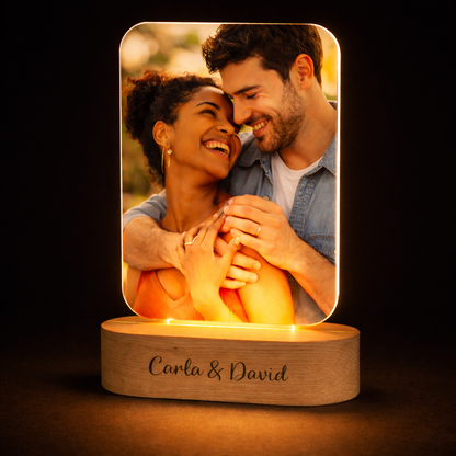 Lámpara San Valentín Personalizada para Pareja | LED Metacrilato Madera