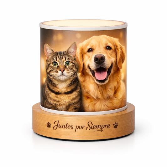 Lámpara con Foto de Dos Mascotas Personalizadas | LED Metacrilato Madera