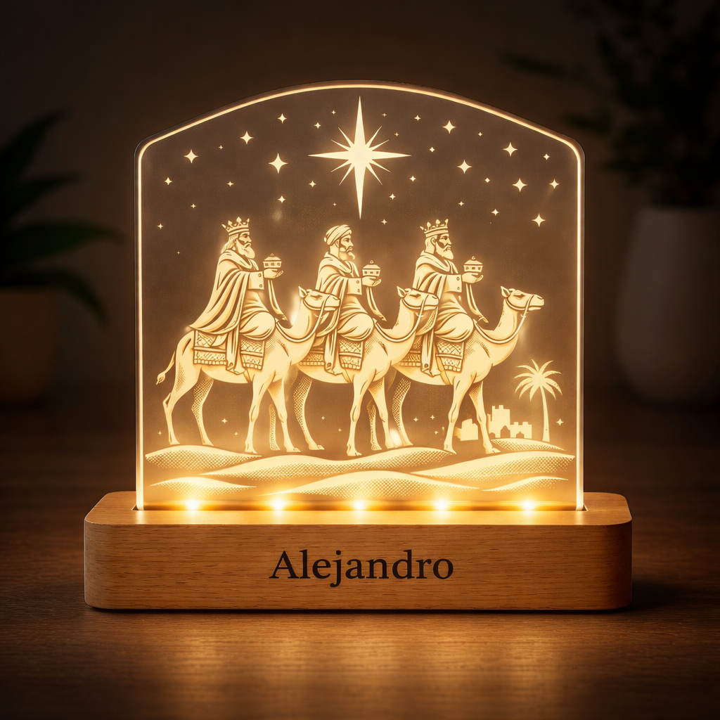 Lámpara para Reyes Magos | Regalo Original Niños Metacrilato LED Madera