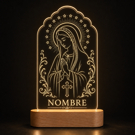 Lámpara religiosa personalizada (Virgen o cruz) – LED metacrilato