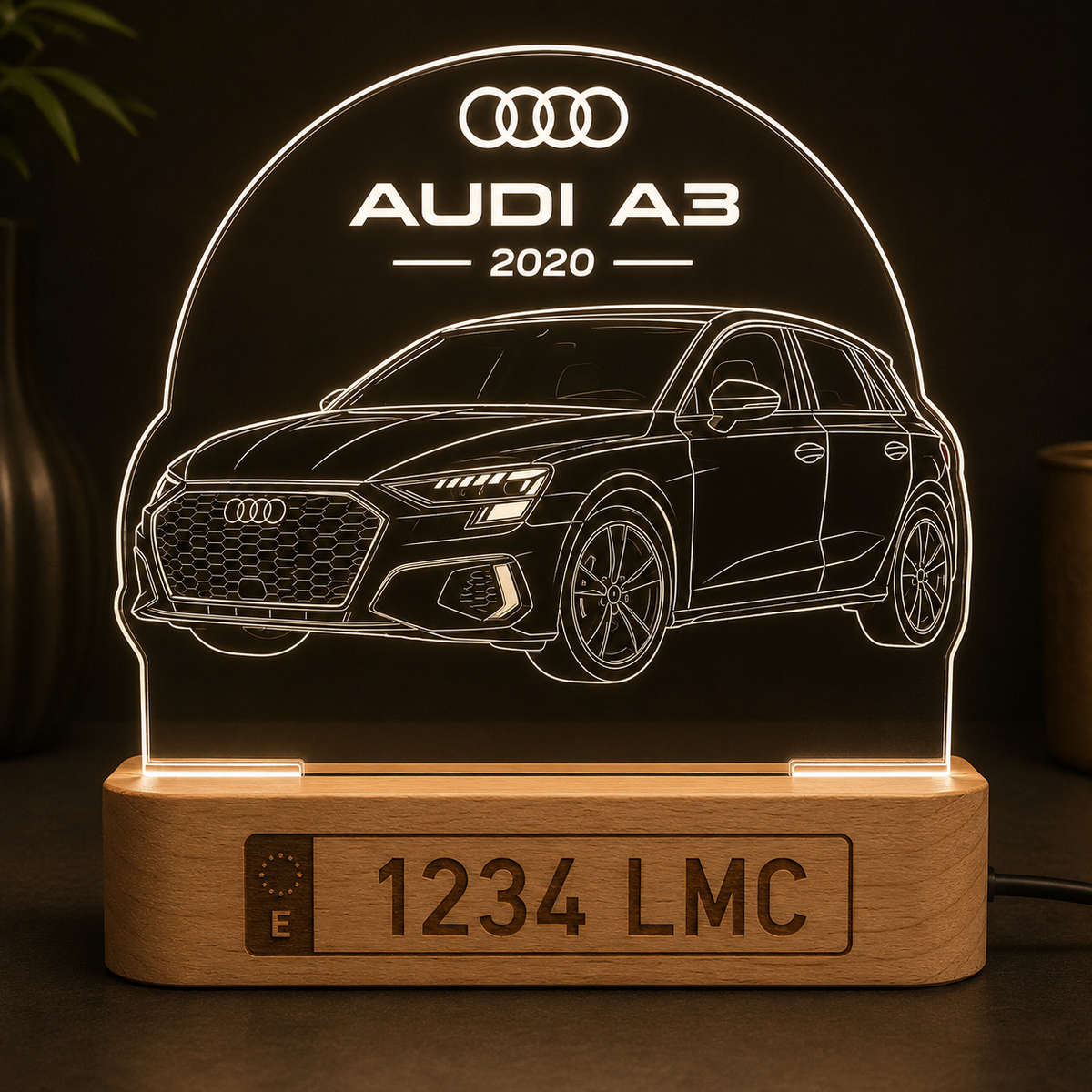 Lámpara de coche personalizada modelo y matrícula LED metacrilato