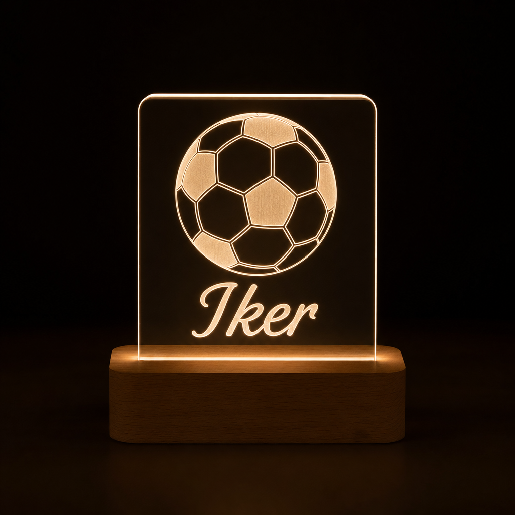 Lámpara balón de fútbol con nombre personalizado LED metacrilato