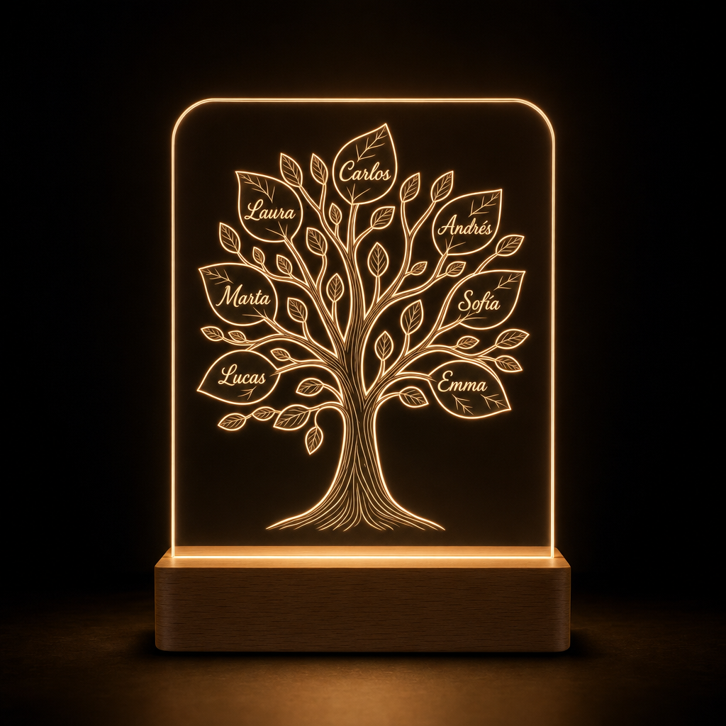 Lámpara de árbol genealógico personalizada con nombres de la familia LED