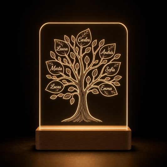 Lámpara de árbol genealógico personalizada con nombres de la familia LED