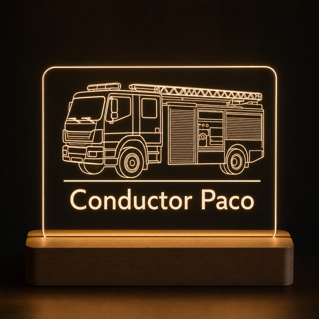 Lámpara de bombero conductor de autobomba personalizada LED metacrilato