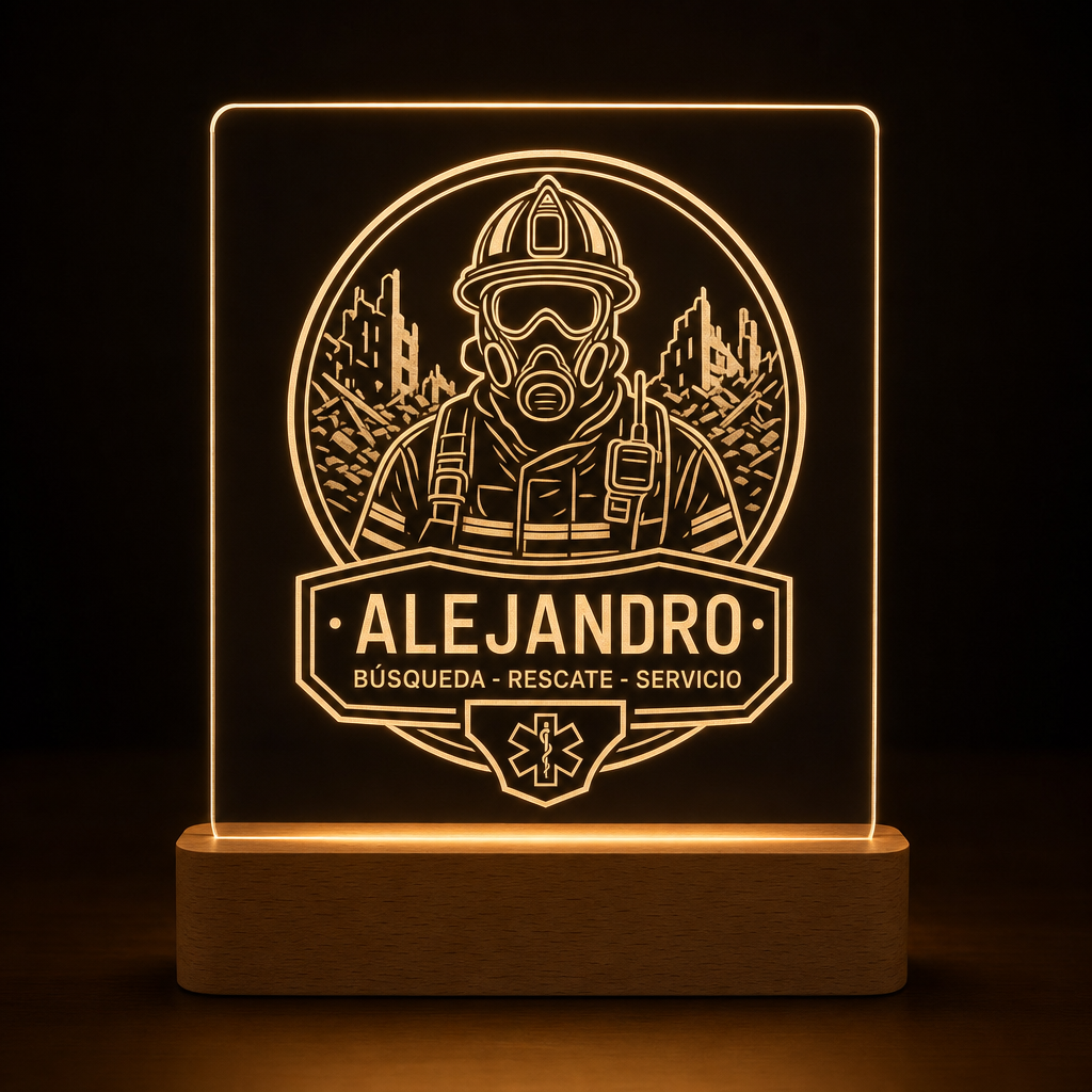 Lámpara de bombero rescate urbano USAR personalizada LED metacrilato