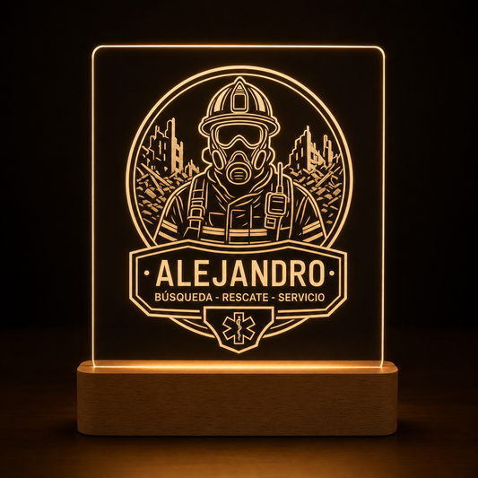 Lámpara de bombero rescate urbano USAR personalizada LED metacrilato