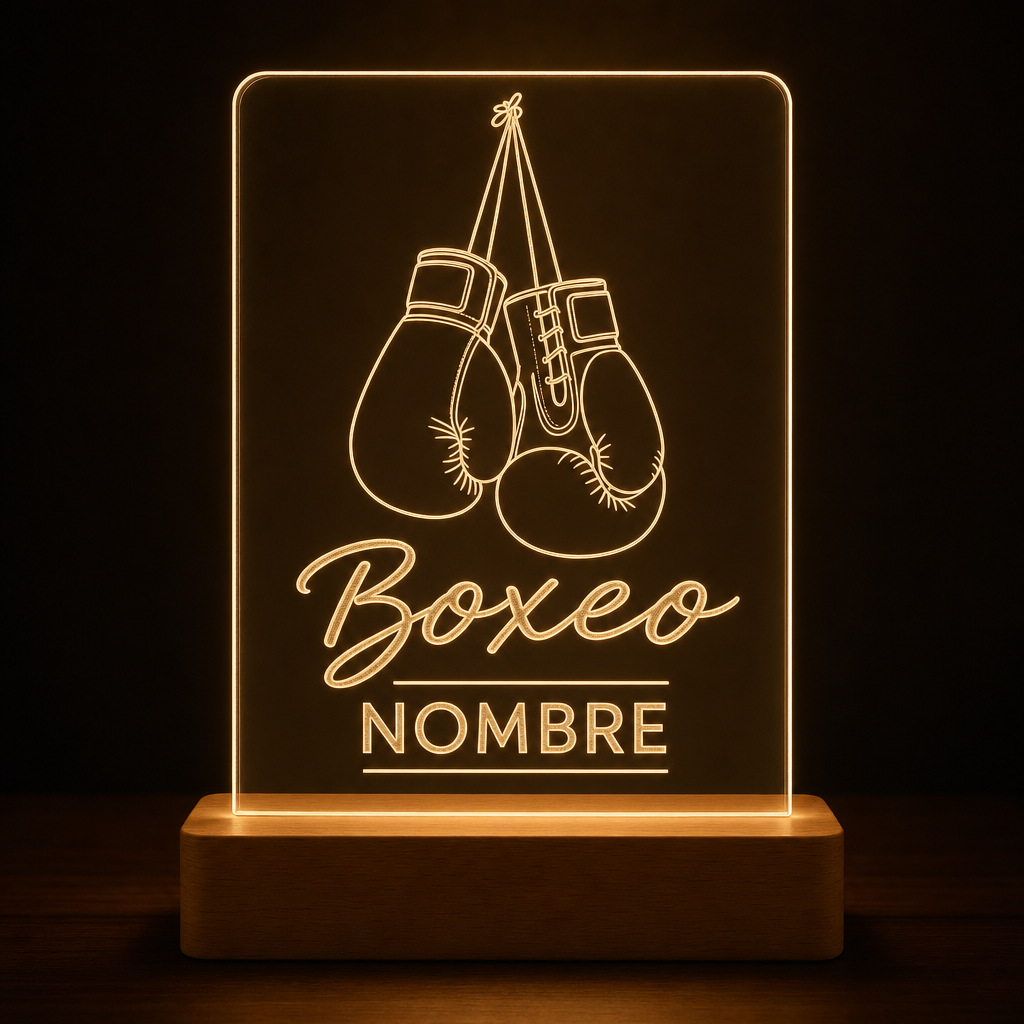 Lámpara de boxeo personalizada con nombre LED metacrilato