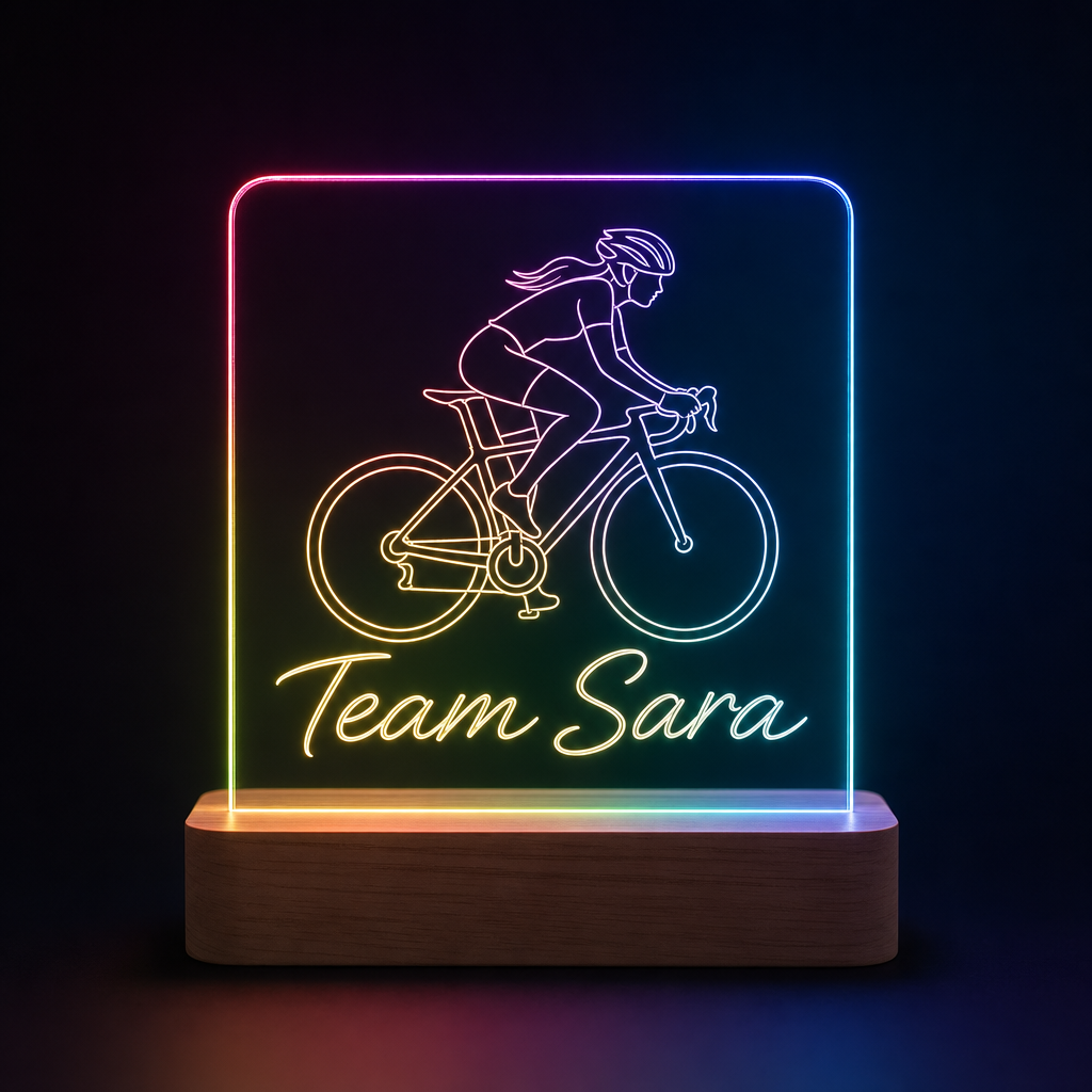 Lámpara de ciclismo personalizada con silueta y nombre LED metacrilato