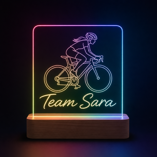 Lámpara de ciclismo personalizada con silueta y nombre LED metacrilato