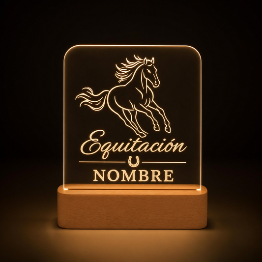 Lámpara de equitación y caballos personalizada con nombre LED metacrilato