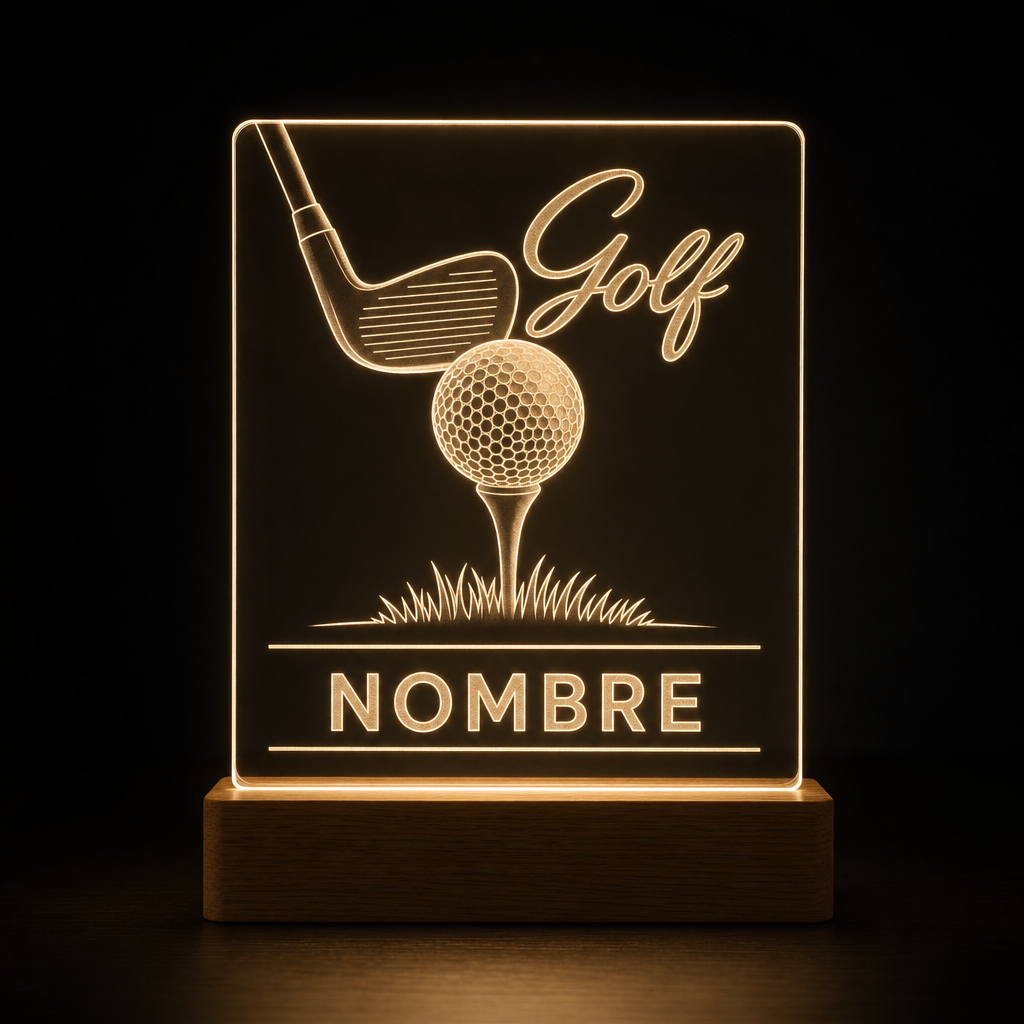 Lámpara de golf personalizada con nombre LED metacrilato
