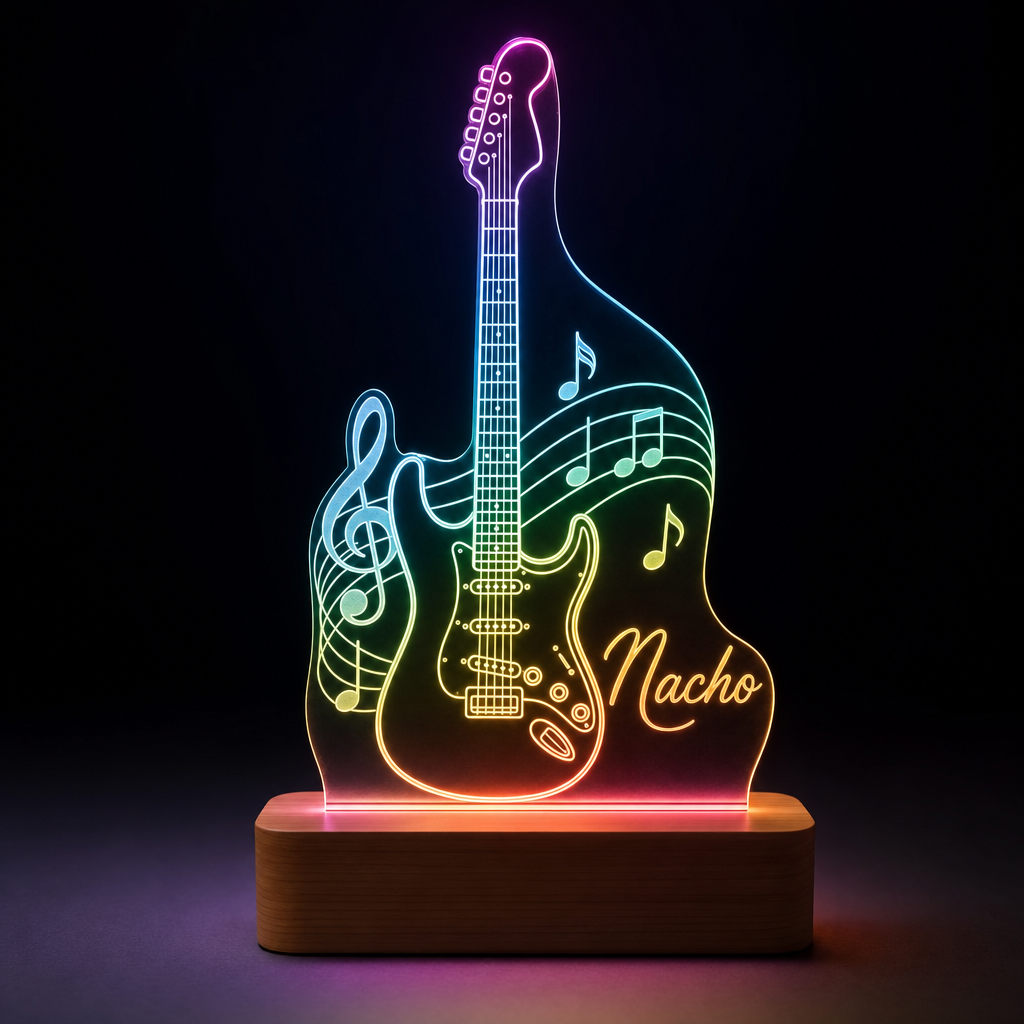 Lámpara de música personalizada con guitarra y nombre LED metacrilato