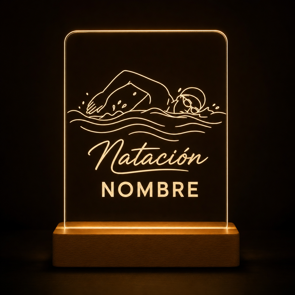 Lámpara de natación personalizada con nombre LED metacrilato