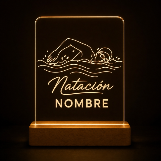 Lámpara de natación personalizada con nombre LED metacrilato