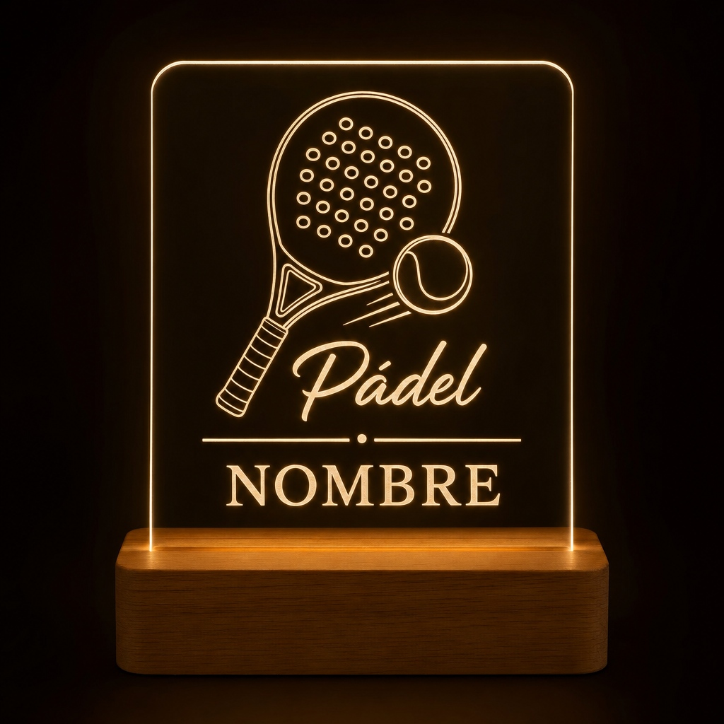 Lámpara de pádel personalizada con nombre LED metacrilato