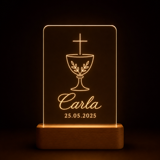 Lámpara de Primera Comunión personalizada con nombre LED metacrilato