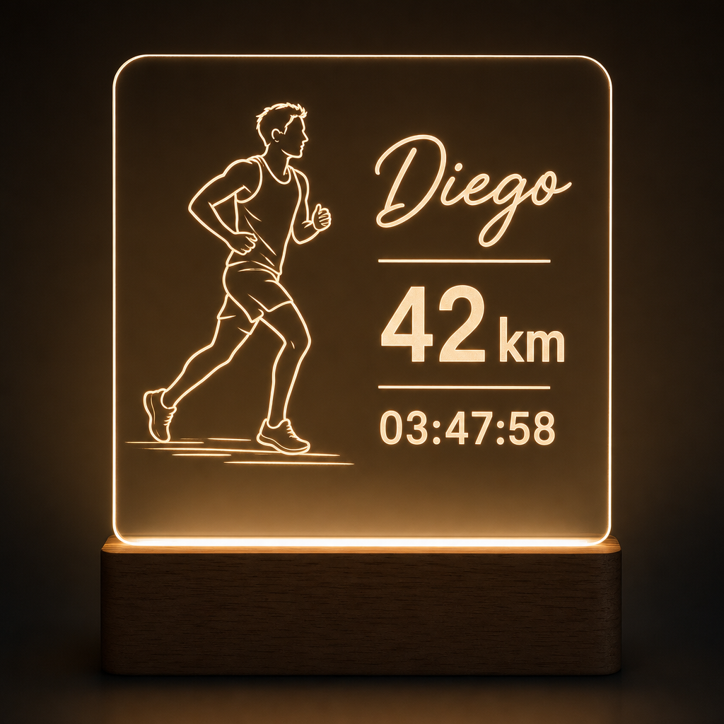 Lámpara de running personalizada maratón finisher con nombre LED