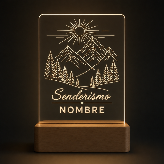 Lámpara de senderismo y montaña personalizada con nombre LED metacrilato