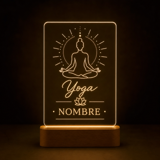Lámpara de yoga personalizada con nombre LED metacrilato
