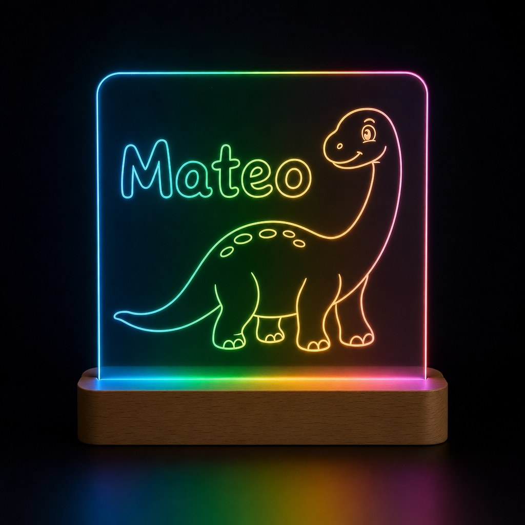 Lámpara dinosaurio niño LED metacrilato personalizada