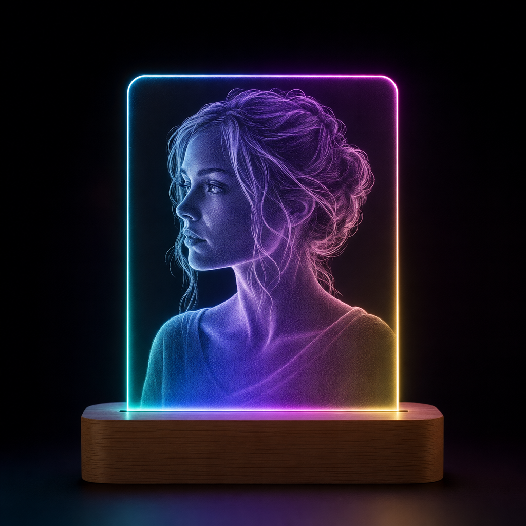 Lámpara con foto 3D efecto cristal grabado láser metacrilato