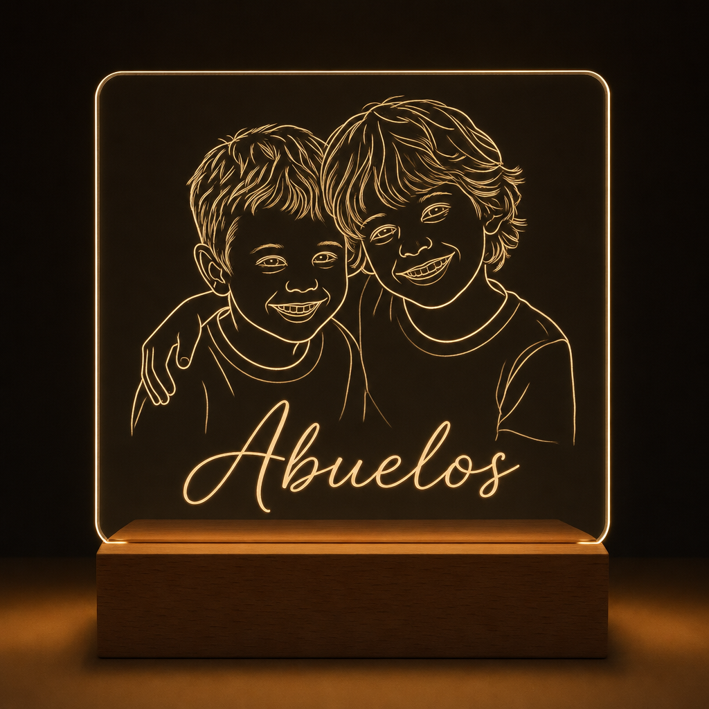 Lámpara regalo abuelos con foto de nietos personalizada LED