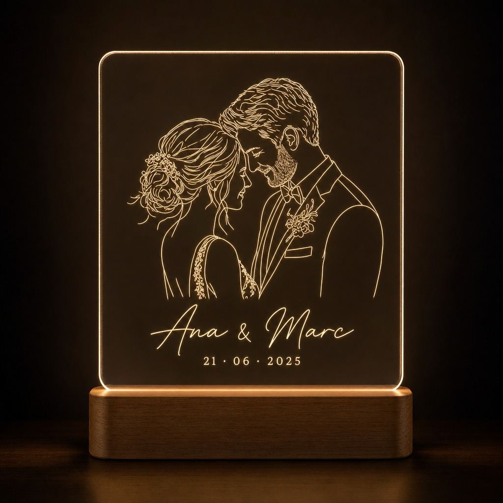 Lámpara de boda personalizada con foto recuerdo LED metacrilato