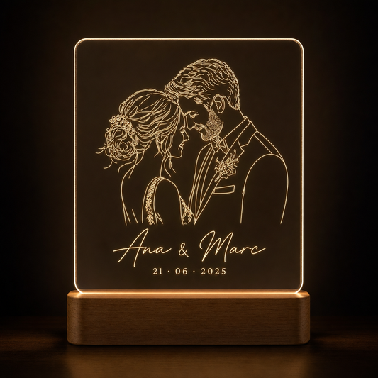 Lámpara de boda personalizada con foto recuerdo LED metacrilato