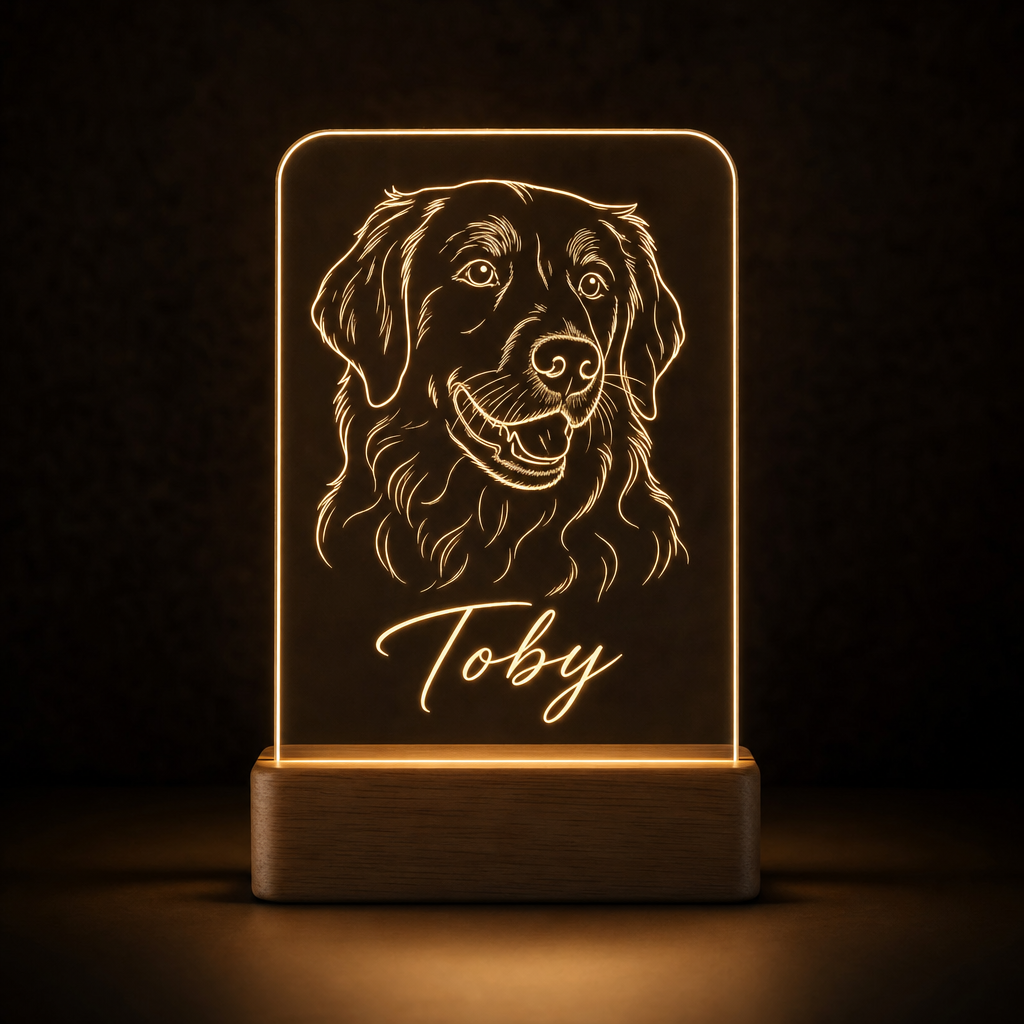 Lámpara con foto de tu perro personalizada LED metacrilato