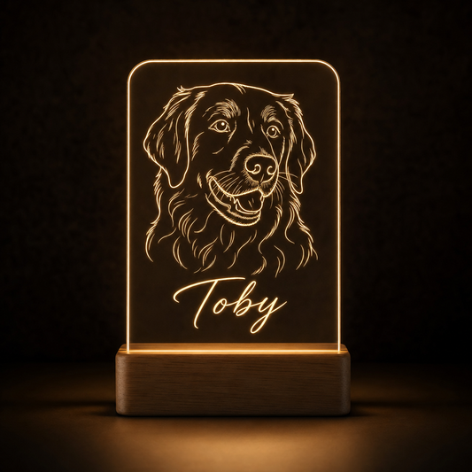 Lámpara con foto de tu perro personalizada LED metacrilato
