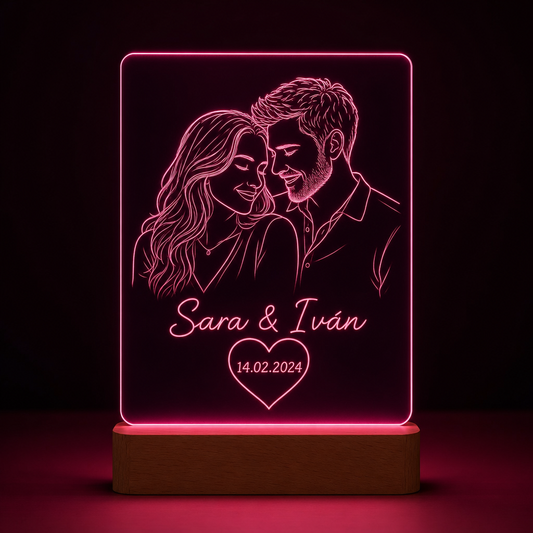 Lámpara San Valentín personalizada foto nombres y fecha LED