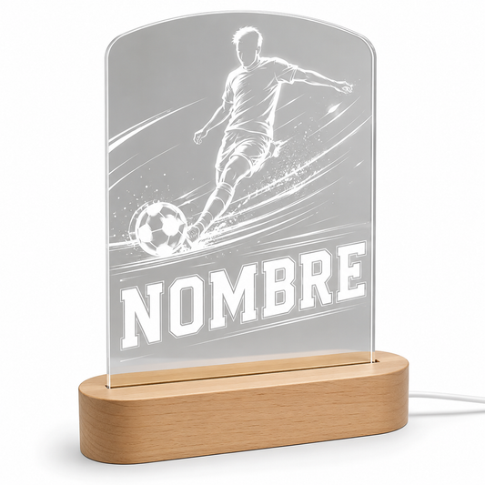 Lámpara de fútbol personalizada con nombre acrílico madera LED