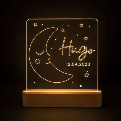 Lámpara luna bebé LED metacrilato personalizada