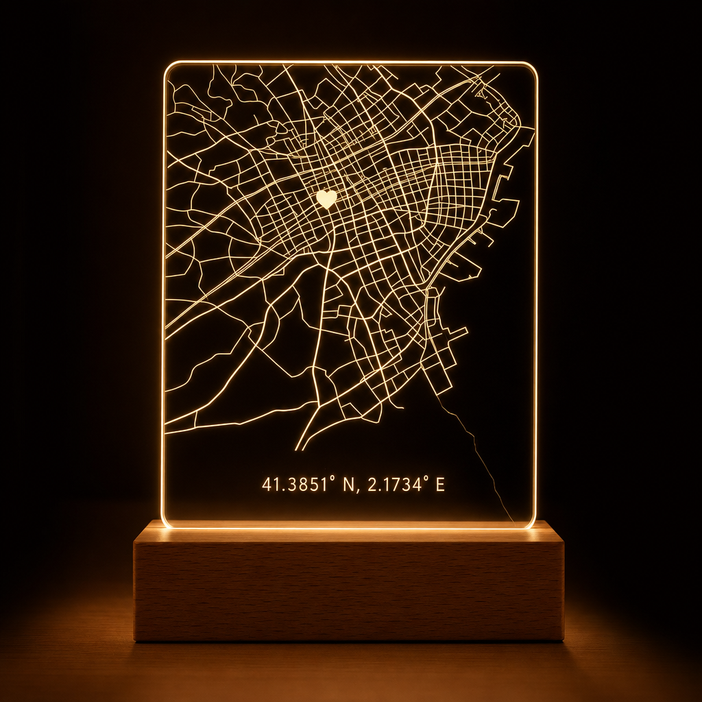 Lámpara mapa de tu lugar especial con coordenadas personalizada LED