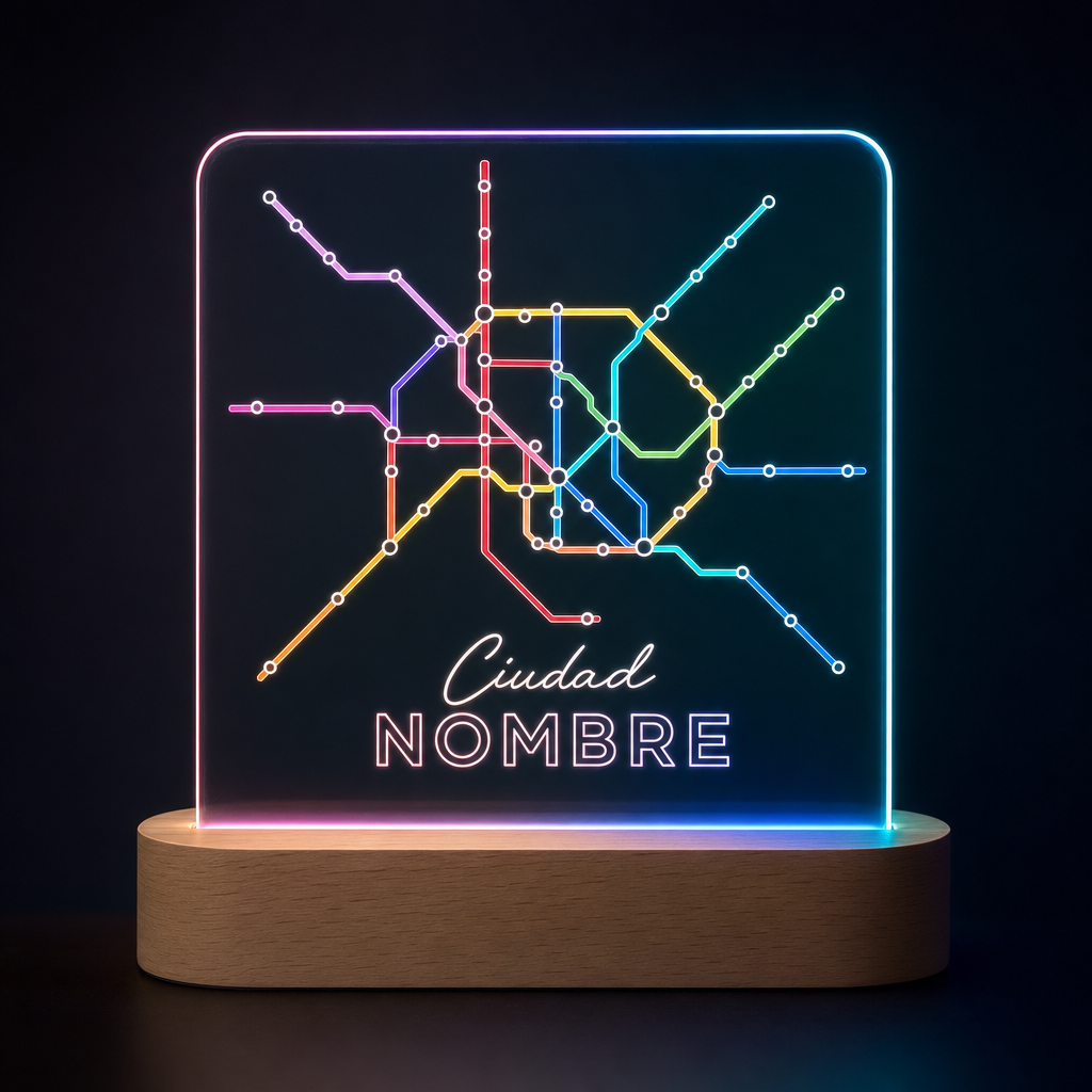 Lámpara mapa de metro de tu ciudad personalizada LED metacrilato