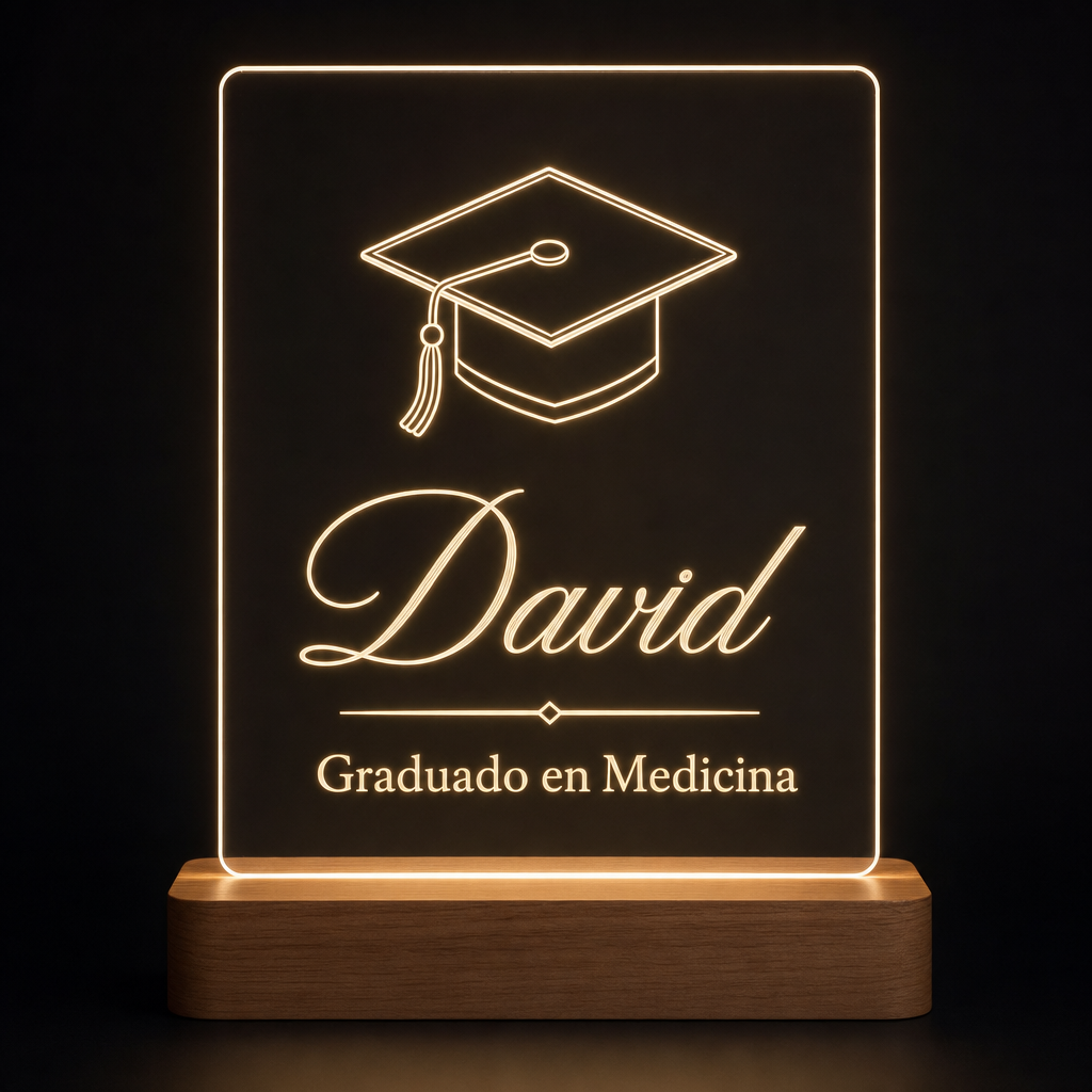 Lámpara personalizada con nombre y título universitario graduación LED