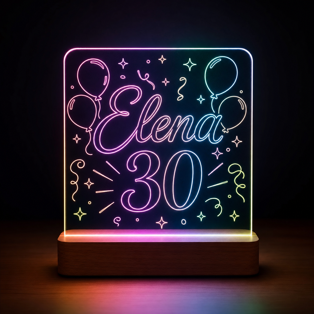 Lámpara con nombre para cumpleaños adultos LED metacrilato
