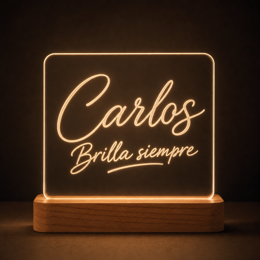 Lámpara con nombre y frase personalizada LED metacrilato madera