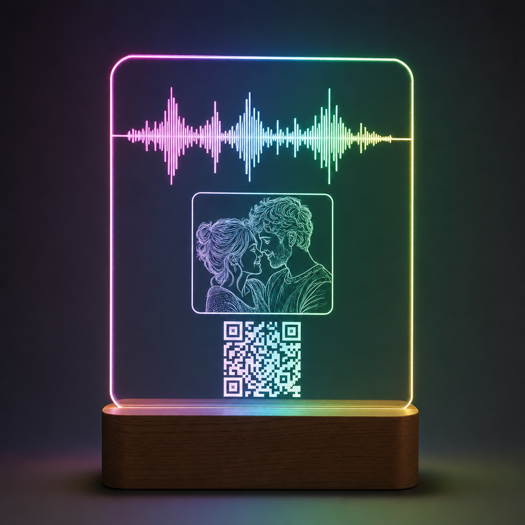 Lámpara onda de sonido personalizada con foto y código QR LED