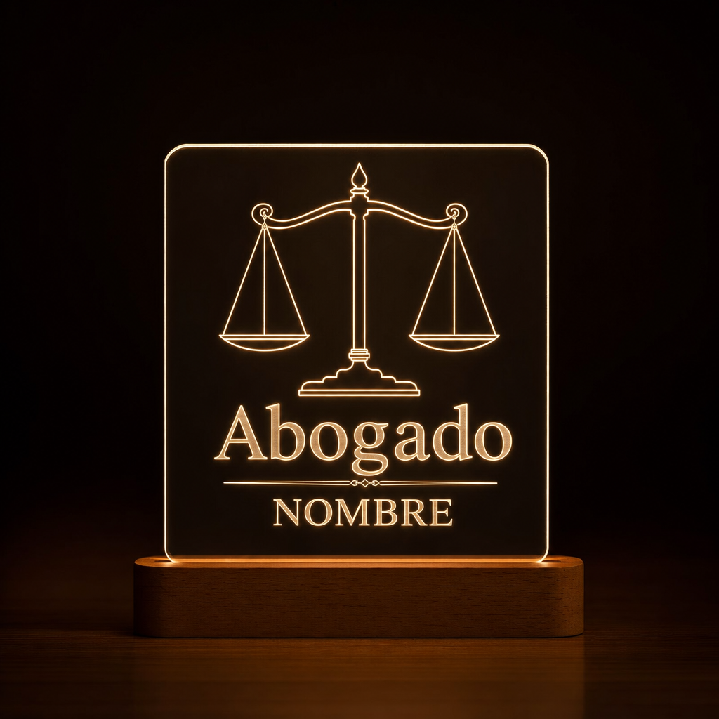 Lámpara para abogado personalizada con nombre LED metacrilato