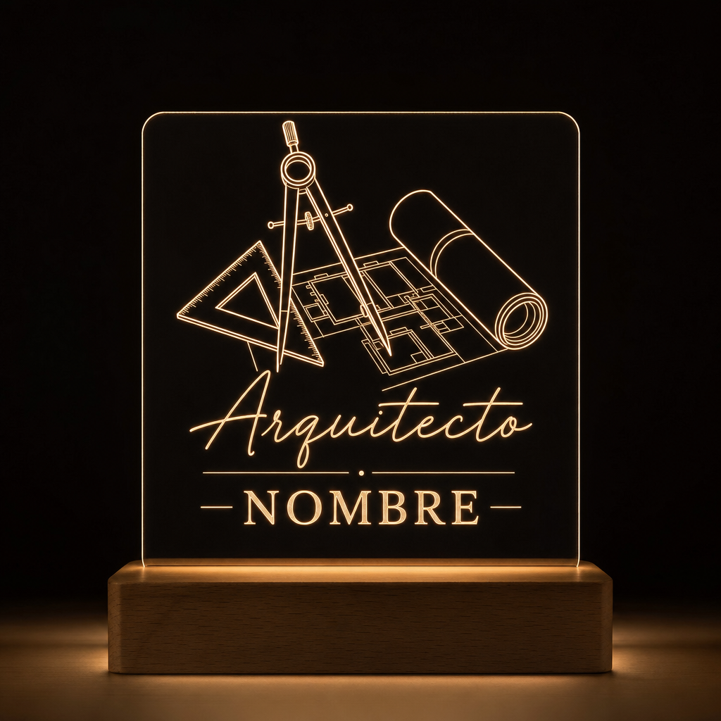 Lámpara para arquitecto personalizada con nombre LED metacrilato